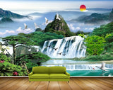 Avikalp MWZ2384 Sun Birds Waterfalls Trees Mountains Clouds Leaves Flowers Pond River Lake Water Fish Nature HD Wallpaper