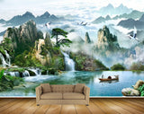 Avikalp MWZ2387 Mountains Trees Boat Pond River Lake Water Birds Waterfalls Stones Clouds HD Wallpaper