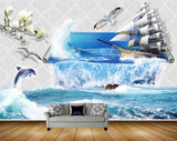 Avikalp MWZ2388 Walls White Flowers Ship Dolphin Sea Water Ocean HD Wallpaper