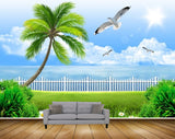 Avikalp MWZ2396 Coconut Tree Plants Birds Clouds Sea Flowers Grass Water Ocean Sun HD Wallpaper