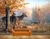 Avikalp MWZ2397 Rain Deers Trees Leaves Jungle HD Wallpaper