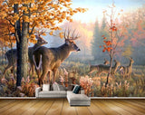 Avikalp MWZ2397 Rain Deers Trees Leaves Jungle HD Wallpaper