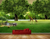Avikalp MWZ2404 Trees Giraffe Elephants Hourse Grass Lake HD Wallpaper