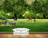 Avikalp MWZ2404 Trees Giraffe Elephants Hourse Grass Lake HD Wallpaper