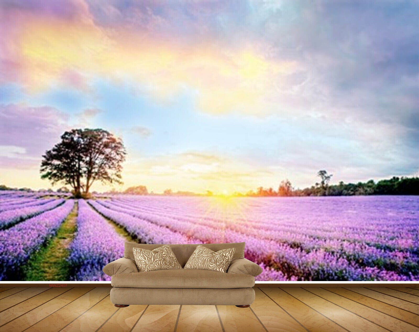 Avikalp MWZ2407 Purple Flowers Trees Sunset Sunrise Clouds HD Wallpaper