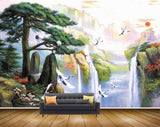 Avikalp MWZ2409 Tree Cranes Sun Waterfalls River Mountains Flowers HD Wallpaper