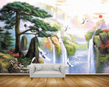Avikalp MWZ2409 Tree Cranes Sun Waterfalls River Mountains Flowers HD Wallpaper