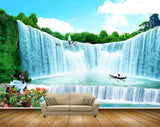 Avikalp MWZ2413 Waterfalls Boat Trees Cranes Clouds Pond River Lake Water Flowers HD Wallpaper