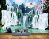 Avikalp MWZ2414 Sun Waterfalls Pink Flowers Trees Swans Stones Cranes Pond River Lake Water HD Wallpaper