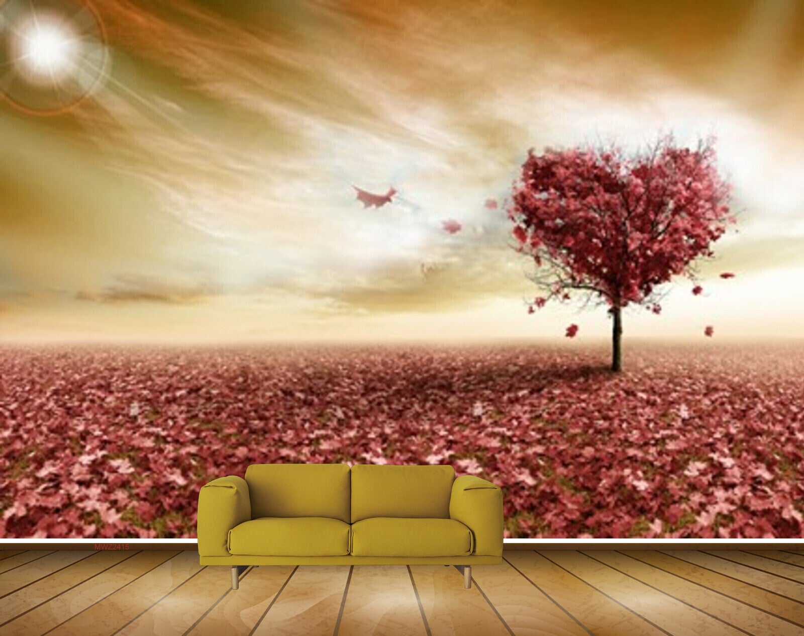 Avikalp MWZ2415 Sun Red Leaves Heart Trees Fantasy HD Wallpaper