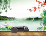 Avikalp MWZ2425 Pond River Lake Water Birds Trees Lotus Flowers House Mountains HD Wallpaper