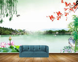 Avikalp MWZ2425 Pond River Lake Water Birds Trees Lotus Flowers House Mountains HD Wallpaper