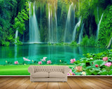 Avikalp MWZ2427 Mountains Waterfalls Pink Lotus Flowers Pond River Lake Water Grass Herons HD Wallpaper