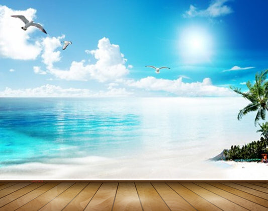 Avikalp MWZ2429 Sun Sea Birds Clouds Trees Water Ocean HD Wallpaper