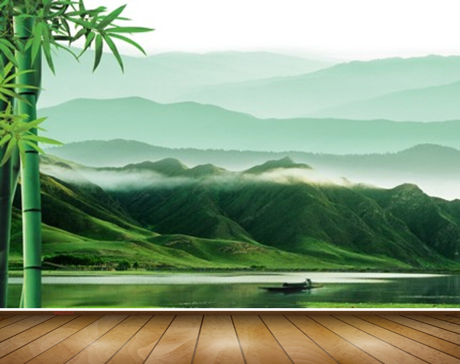 Avikalp MWZ2431 Bamboo Trees Mountains River Boat HD Wallpaper