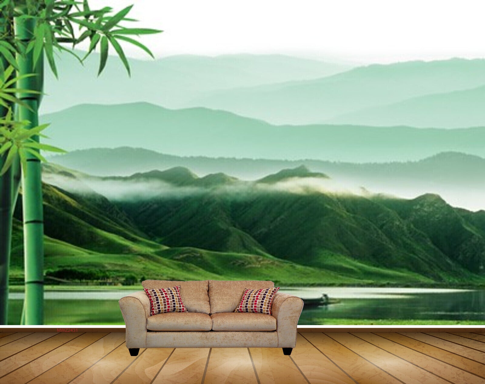 Avikalp MWZ2431 Bamboo Trees Mountains River Boat HD Wallpaper
