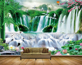 Avikalp MWZ2434 Waterfalls Sunset Trees Cranes Lotus Plants Mountains Pond River Lake Water HD Wallpaper