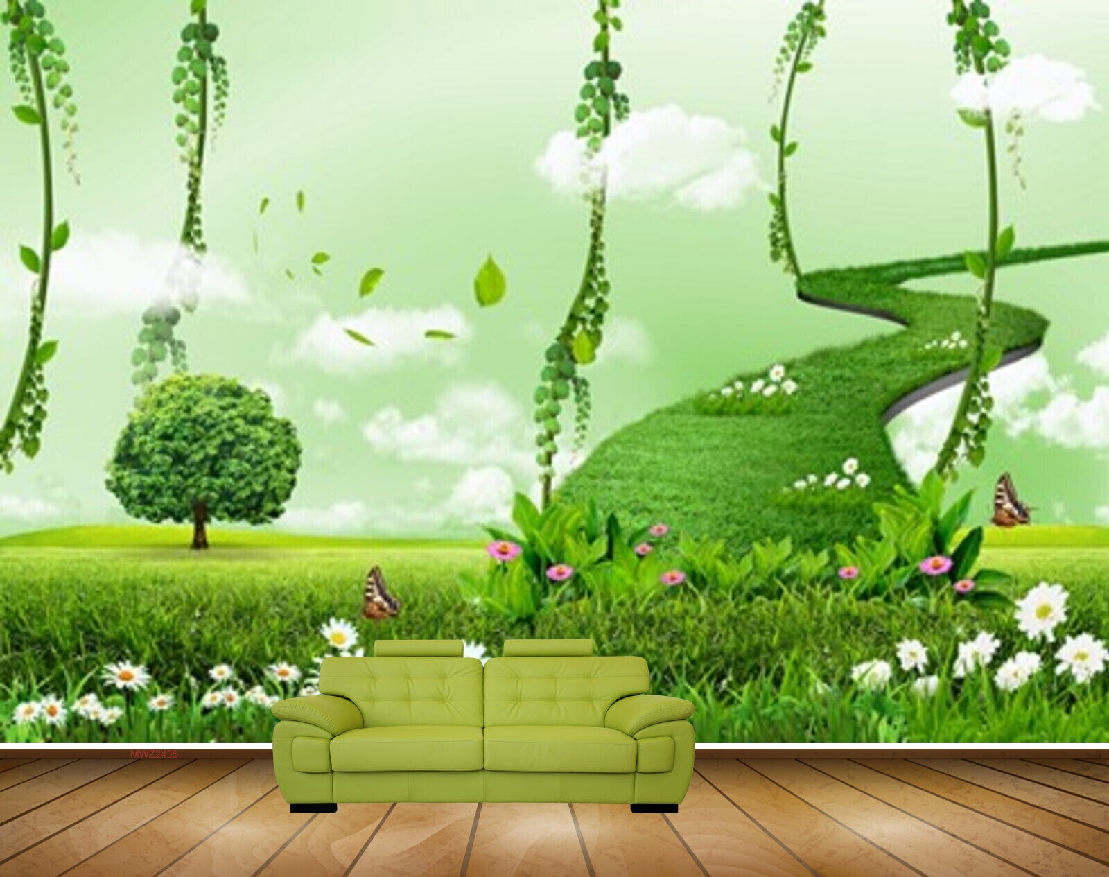 Avikalp MWZ2435 White Flowers Trees Birds Butterflies Garden Matte Grass Clouds Leaves HD Wallpaper