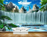 Avikalp MWZ2437 Mountains Waterfalls Fishes Trees Stones Pond River Lake Water Carnes Clouds HD Wallpaper