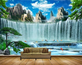 Avikalp MWZ2437 Mountains Waterfalls Fishes Trees Stones Pond River Lake Water Carnes Clouds HD Wallpaper