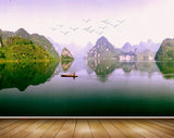 Avikalp MWZ2438 Mountains Boat Birds Pond River Lake Water HD Wallpaper