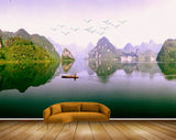 Avikalp MWZ2438 Mountains Boat Birds Pond River Lake Water HD Wallpaper