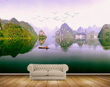 Avikalp MWZ2438 Mountains Boat Birds Pond River Lake Water HD Wallpaper