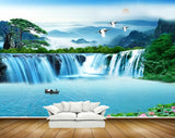 Avikalp MWZ2440 Sunset Mountains Birds Waterfalls Boat Trees Pond River Lake Water HD Wallpaper