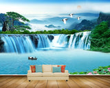 Avikalp MWZ2440 Sunset Mountains Birds Waterfalls Boat Trees Pond River Lake Water HD Wallpaper