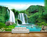 Avikalp MWZ2441 Waterfalls Trees Pond River Lake Water Swans Sunset Mountains Grass Stones Birds Flowers HD Wallpaper