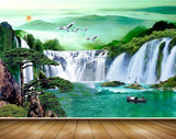 Avikalp MWZ2443 Sun Mountains Birds Waterfalls Boat Trees Pond River Lake Water HD Wallpaper