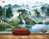 Avikalp MWZ2446 Sun Mountains Waterfalls Trees Pond River Lake Water Birds Flowers Clouds HD Wallpaper
