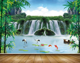 Avikalp MWZ2448 Waterfalls Cranes Fishes Trees Flowers Boat Clouds Pond River Lake Water HD Wallpaper