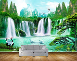 Avikalp MWZ2452 Mountains Waterfalls Cranes Swans Trees Pond River Lake Water Grass HD Wallpaper