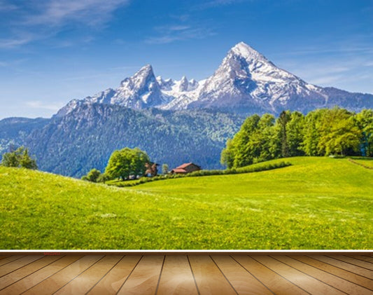 Avikalp MWZ2453 Mountains Trees Grass Houses HD Wallpaper