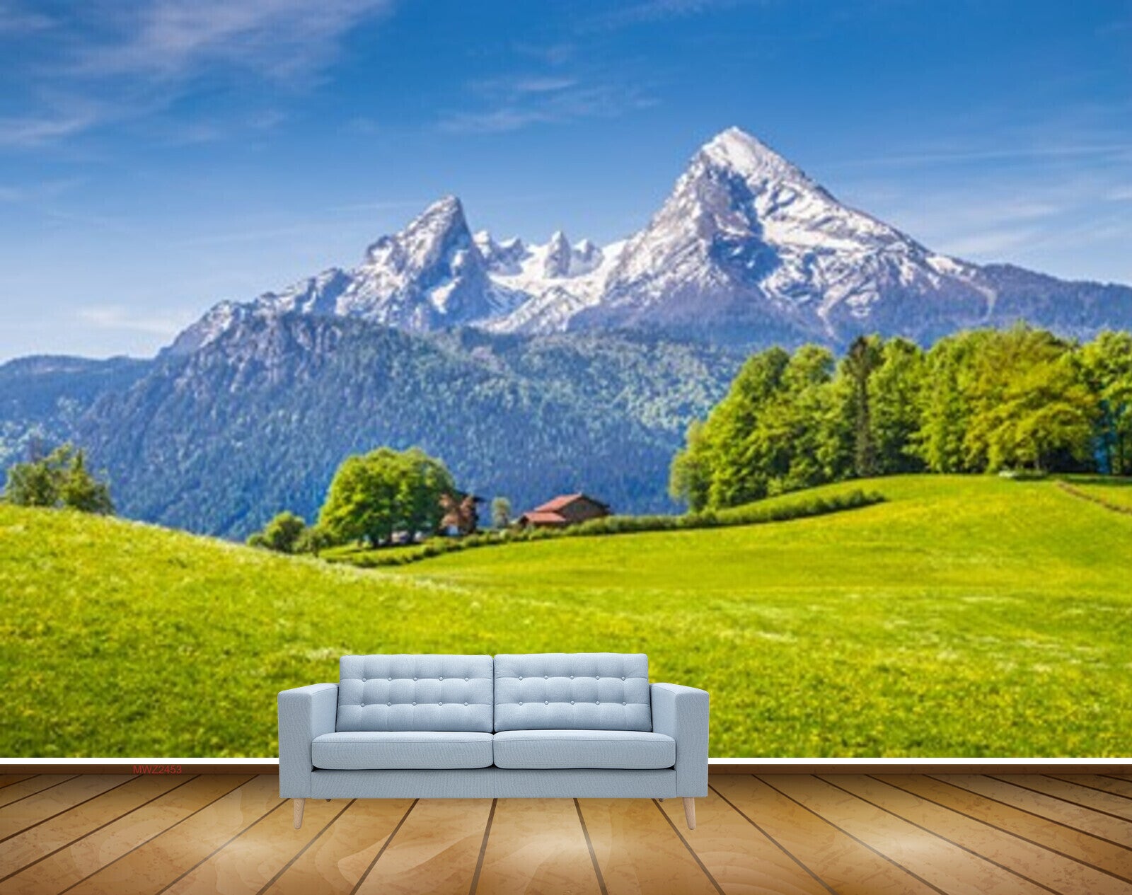 Avikalp MWZ2453 Mountains Trees Grass Houses HD Wallpaper