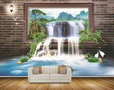 Avikalp MWZ2455 Mountains Waterfalls Trees Birds Cranes Lamps Leaves Pond River Lake Water HD Wallpaper