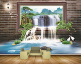 Avikalp MWZ2455 Mountains Waterfalls Trees Birds Cranes Lamps Leaves Pond River Lake Water HD Wallpaper