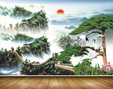 Avikalp MWZ2457 Sun Mountains Trees Cranes Flowers Clouds HD Wallpaper