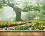 Avikalp MWZ2458 Trees Horses Deers Flowers Grass Branches HD Wallpaper