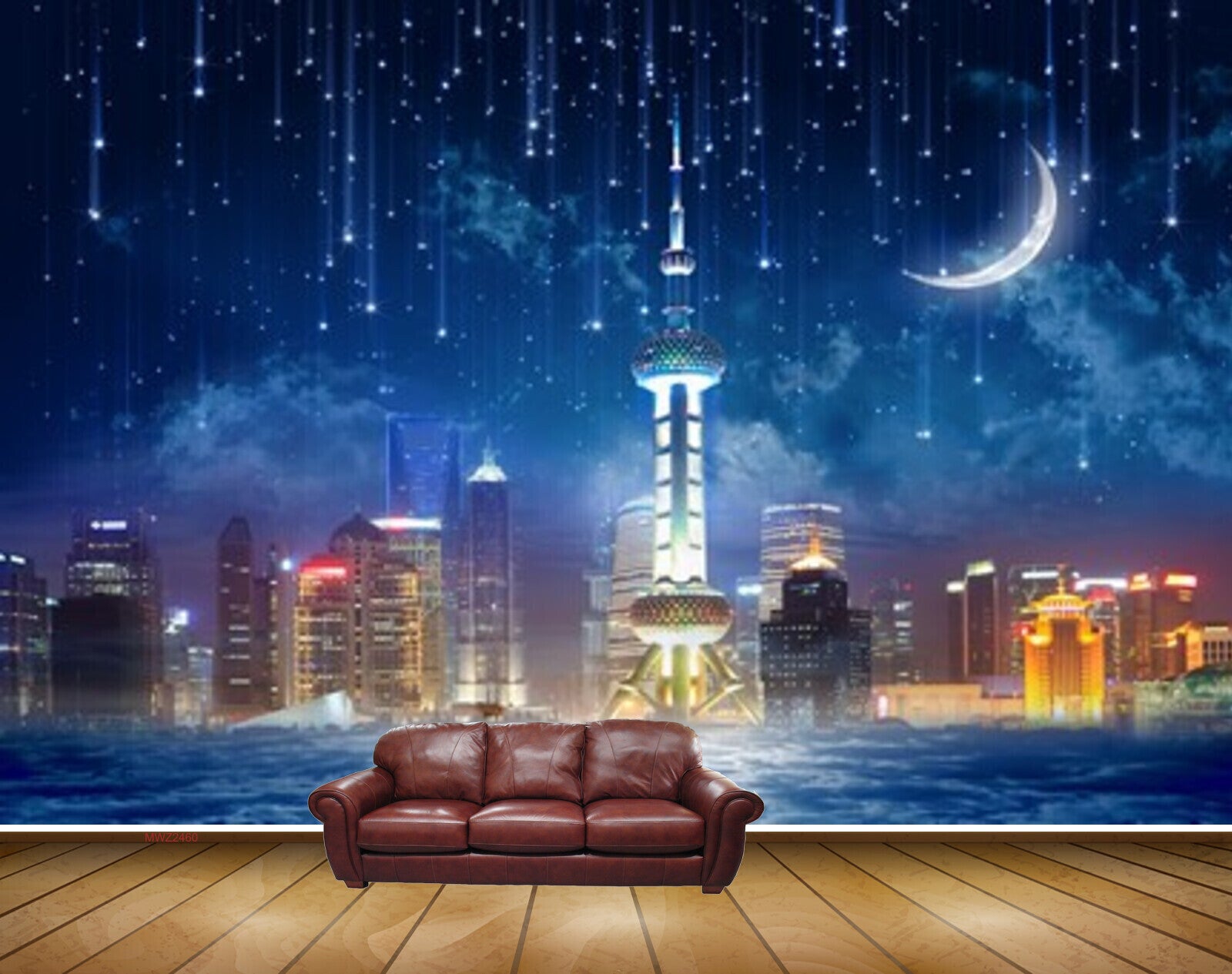 Avikalp MWZ2460 Moon Lightings Buildings Star Night Pond River Lake Water HD Wallpaper