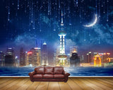 Avikalp MWZ2460 Moon Lightings Buildings Star Night Pond River Lake Water HD Wallpaper