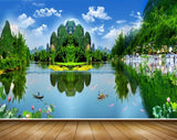 Avikalp MWZ2464 Mountains Trees Pond River Lake Water Boat Clouds Flowers House HD Wallpaper