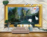 Avikalp MWZ2466 Trees Sun Cranes Waterfalls Pond River Lake Water Waterfalls House HD Wallpaper