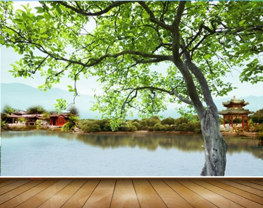 Avikalp MWZ2468 Trees Pond River Lake Water Houses Mountains HD Wallpaper