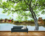 Avikalp MWZ2468 Trees Pond River Lake Water Houses Mountains HD Wallpaper