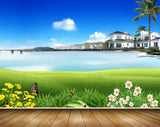 Avikalp MWZ2480 Tree House Pond River Lake Water Flowers Butterflies Grass Building Clouds HD Wallpaper