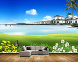 Avikalp MWZ2480 Tree House Pond River Lake Water Flowers Butterflies Grass Building Clouds HD Wallpaper