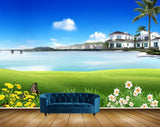Avikalp MWZ2480 Tree House Pond River Lake Water Flowers Butterflies Grass Building Clouds HD Wallpaper