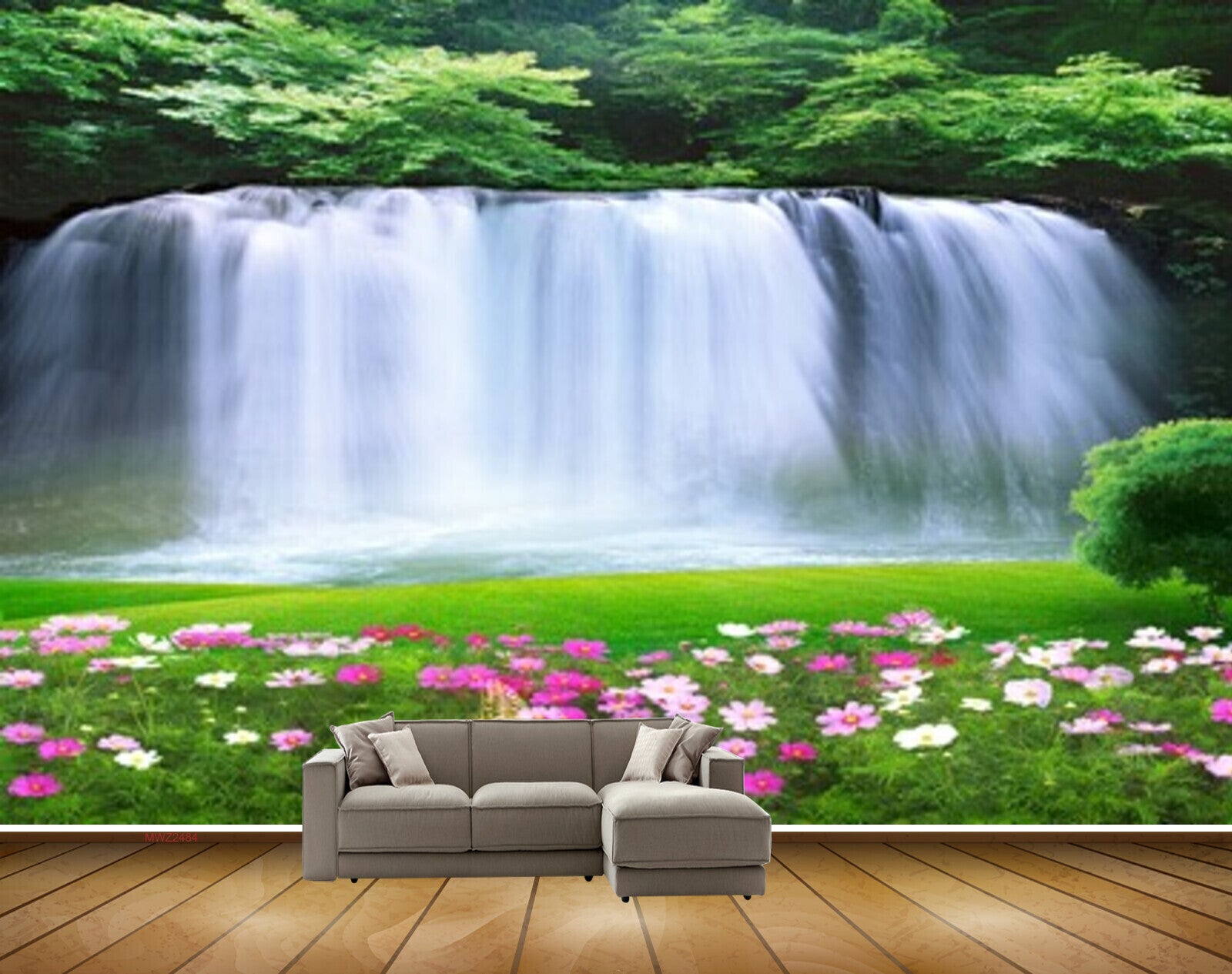 Avikalp MWZ2484 Trees Waterfalls Flowers Grass Pond River Lake Water HD Wallpaper